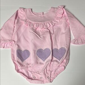 NWOT Stitchy Fish Girls Outfit Bubble 12 Months Pink Stripe Purple Valentines